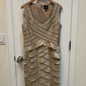 Adrianna Papell Cream Sheath Dress with Pleated Tiered Design